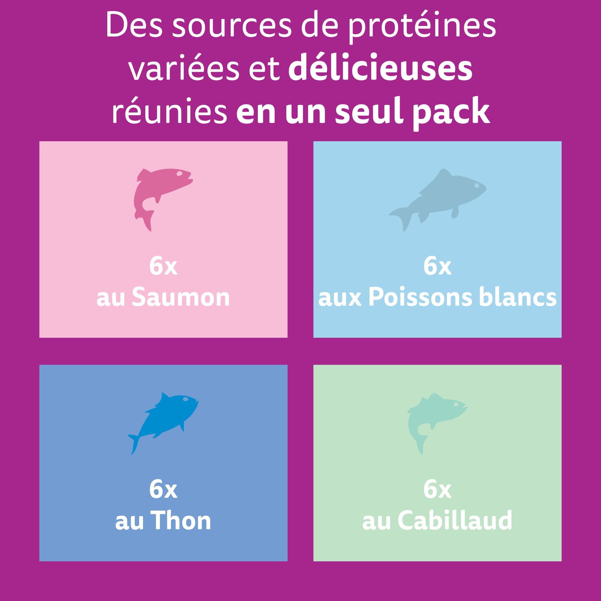 WHISKAS Aliment humide en gelée Chat adulte 24x85g Les Poissons Favoris (Lot de 2) 48 Sachets