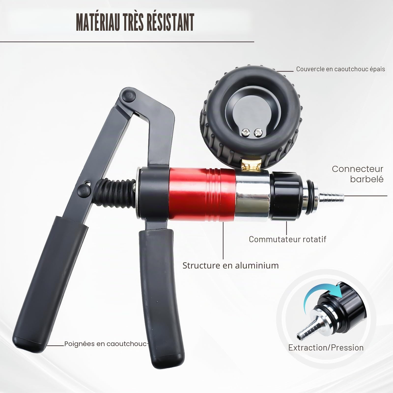 Kit de purge de frein sous vide BOOMSTART, pompe à vide manuelle de 40PSI 26HG avec jauge, kit de purge de frein sous vide manuel pour une personne, pompe de purge de frein sous vide pour moto
