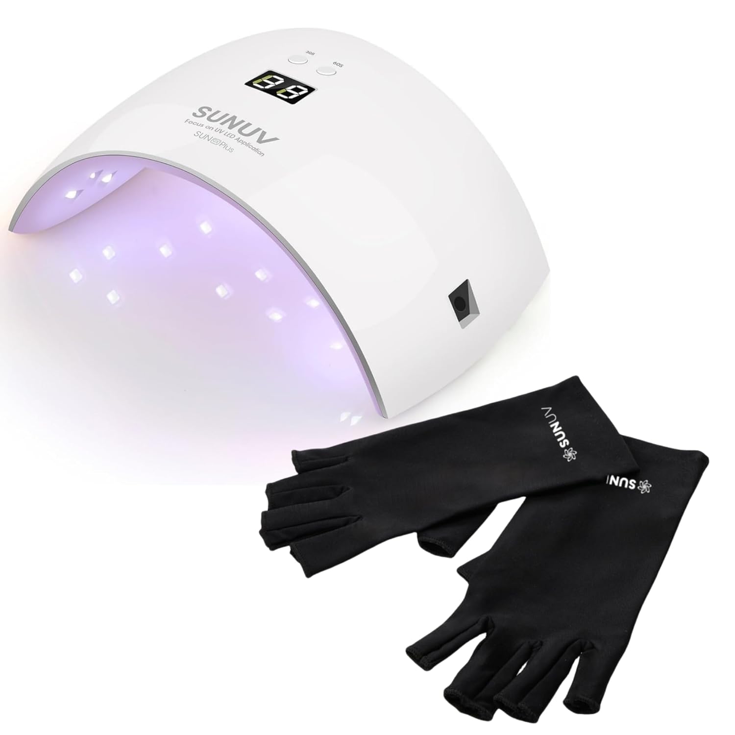 SUNUV UV Light for Nails LED Gloves for Gel Nails, Professional UPF 50+ Anti UV Gloves for Gel Nail Lamp, Nail Techs Black