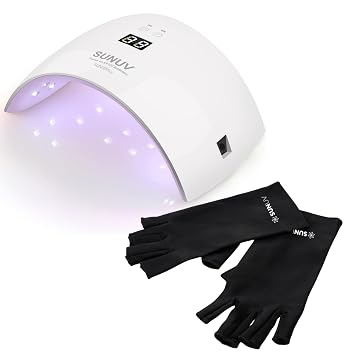 SUNUV UV Light for Nails LED Gloves for Gel Nails, Professional UPF 50+ Anti UV Gloves for Gel Nail Lamp, Nail Techs Black