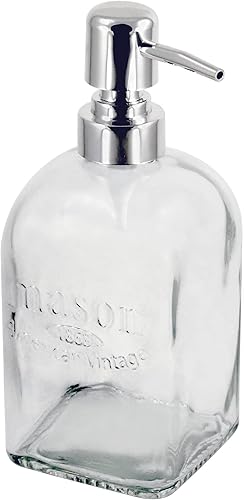 Grant Howard Dispensador de jabón de vidrio Mason con bomba de metal, cuadrado de 16 onzas
