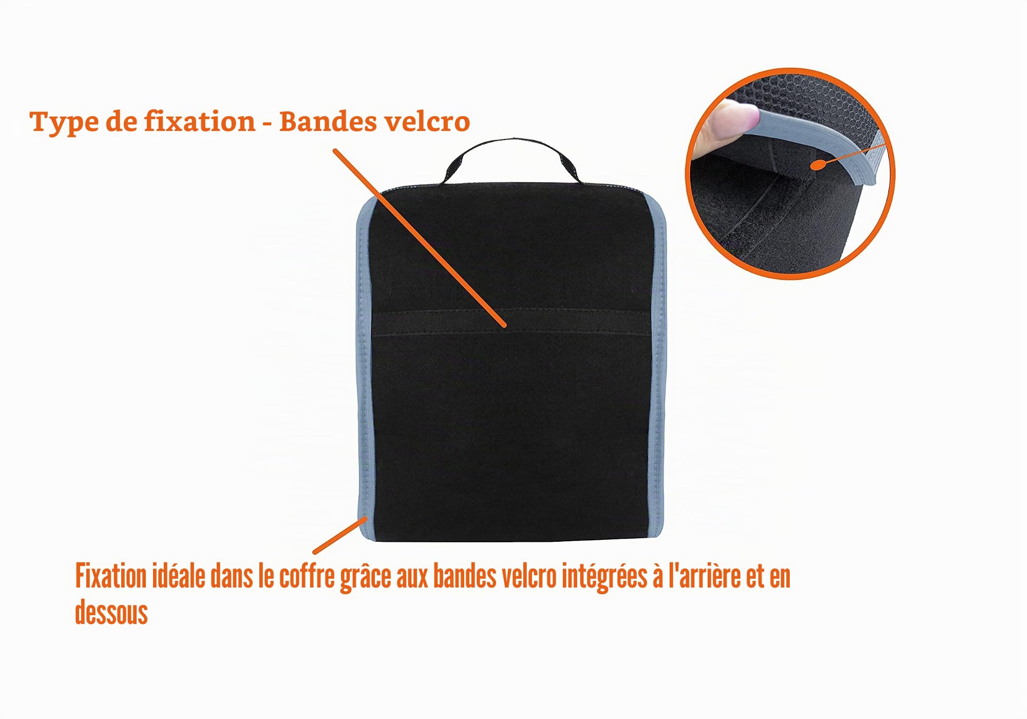 L & P Car Design Petit sac de rangement pour coffre de voiture avec fermeture Velcro (noir et gris)
