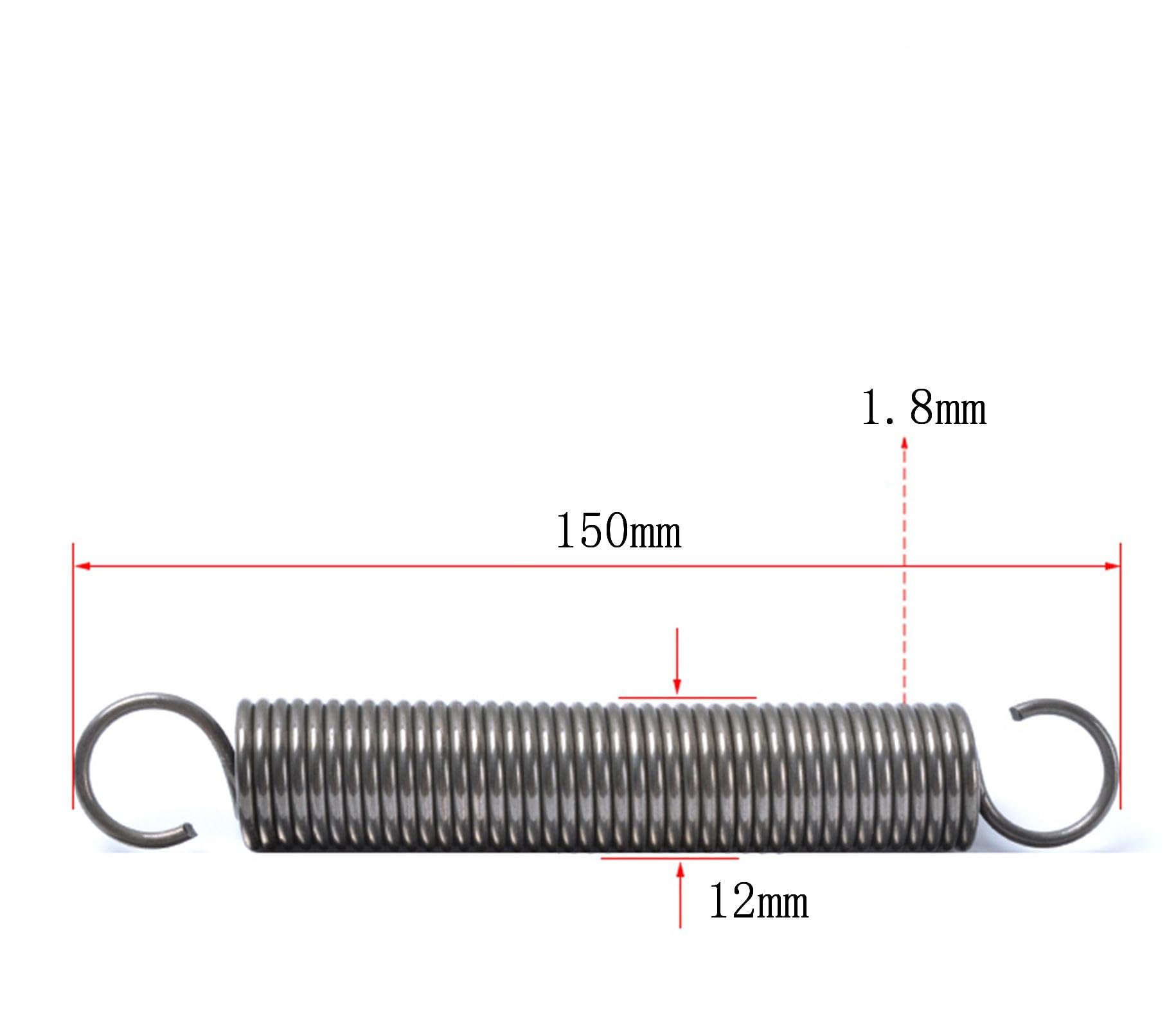 Sprężyna rozciągana, 2 szt. Sprężyna naciągowa z podwójnym haczykiem, 1,8 x 11 500 mm, średnica drutu 0, zewnętrzna, długość dowolna, stal, podwójna w kształcie litery S(1.8 x 12 x 150mm)