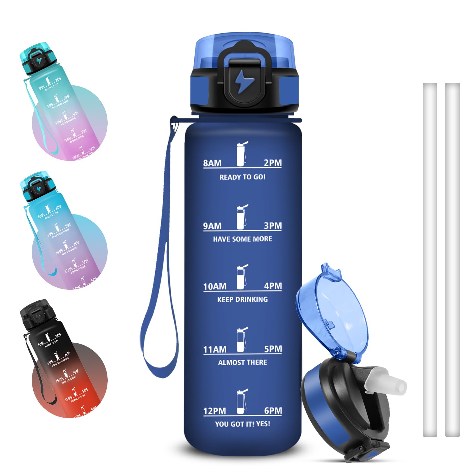 Grsta 1 Litre Water Bottle Leak Proof Drinking Bottle with Straw Easy Clean Gym Motivational Water Bottle with Time Indicator for Running, Fitness, Yogo