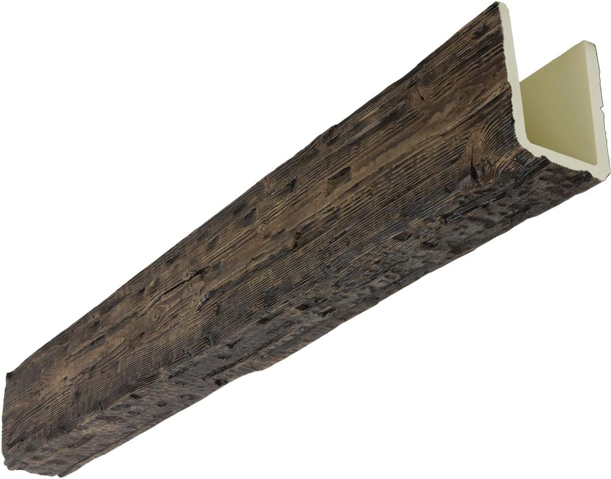 Ekena Millwork 3 1/2"W x 3 1/2"H x 120"L 3-Sided (U-Beam) Salvaged Timber HeritageTimber Faux Wood Ceiling Beam, Kona Brown
