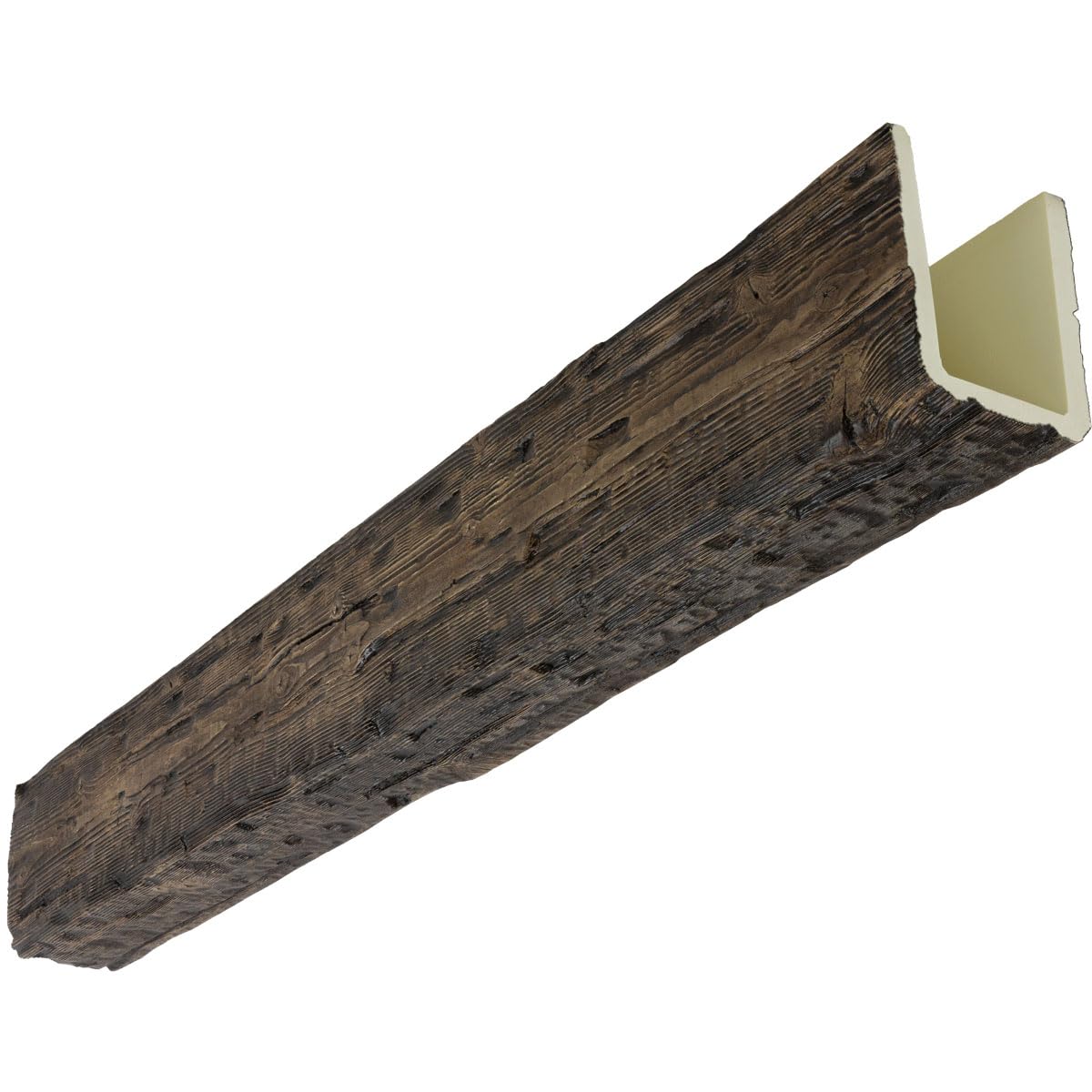 Ekena Millwork 5 1/2"W x 5 1/2"H x 120"L 3-Sided (U-Beam) Salvaged Timber HeritageTimber Faux Wood Ceiling Beam, Kona Brown