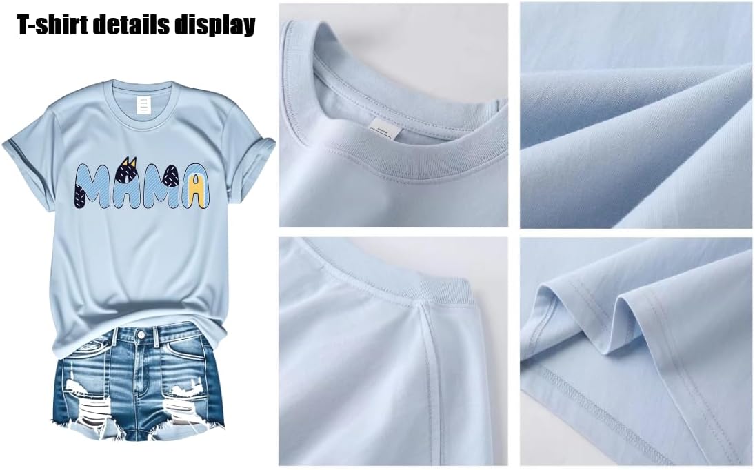 Mama Shirts for Women Mama Letter Printed T-Shirt Graphic Blue Mom Shirt Casual Short Sleeve Dog Mom Tee Tops - Image 7