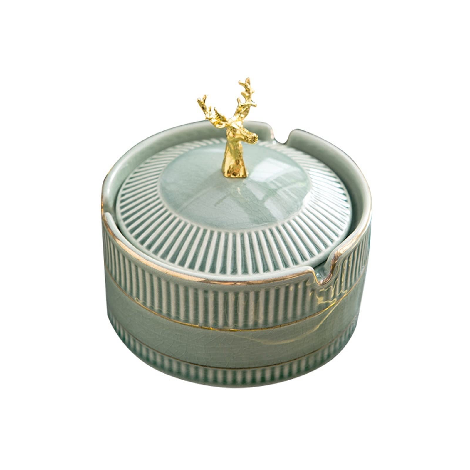 ashtray， Cracked Ceramic Ashtray Decorations,Elk Pattern With Lid,Smoking Fancy Gift