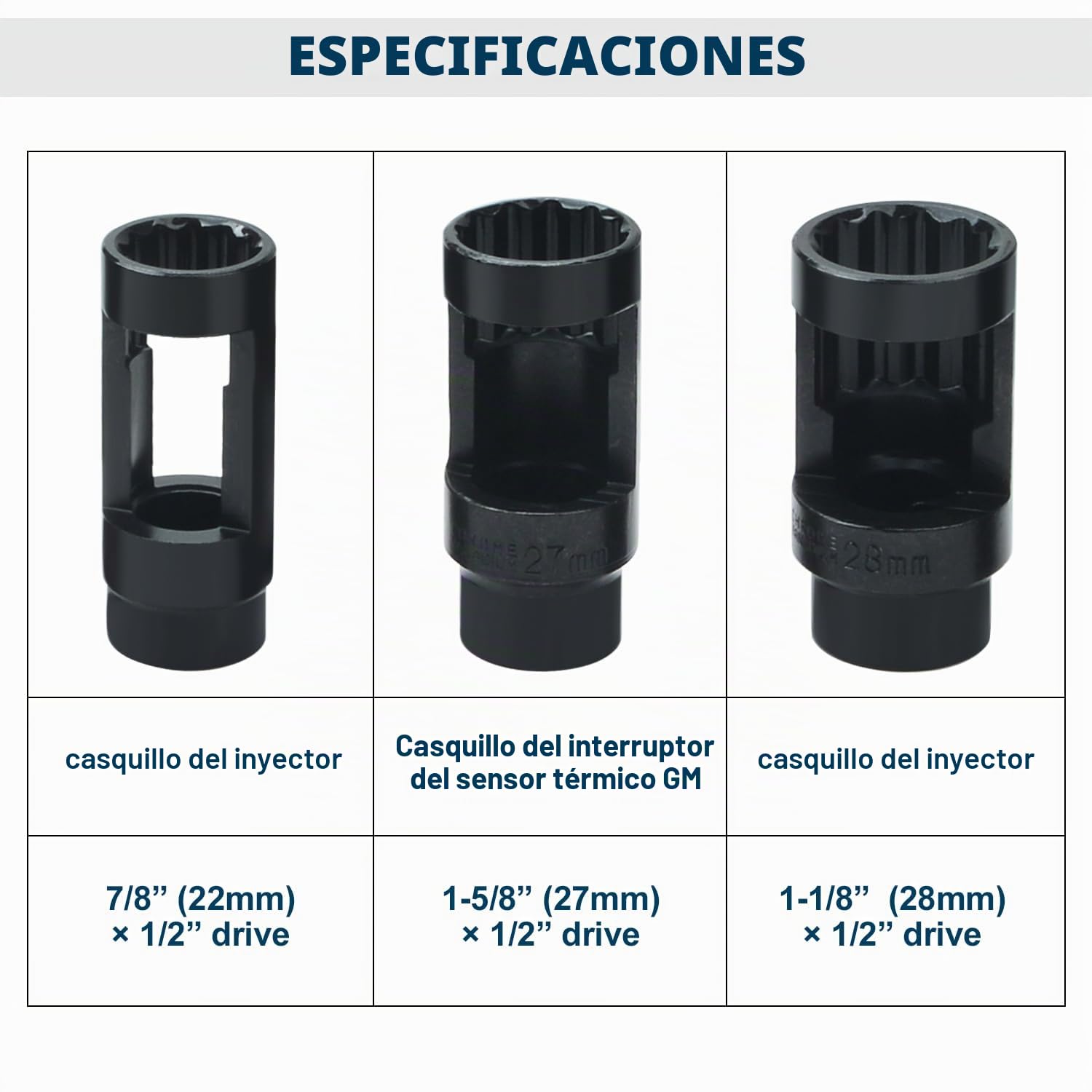 Llaves Sonda Lambda, 22mm 27mm 29mm Vaso Sonda Lambda, Llave de Vaso Para Sondas Lambda (10 piezas)