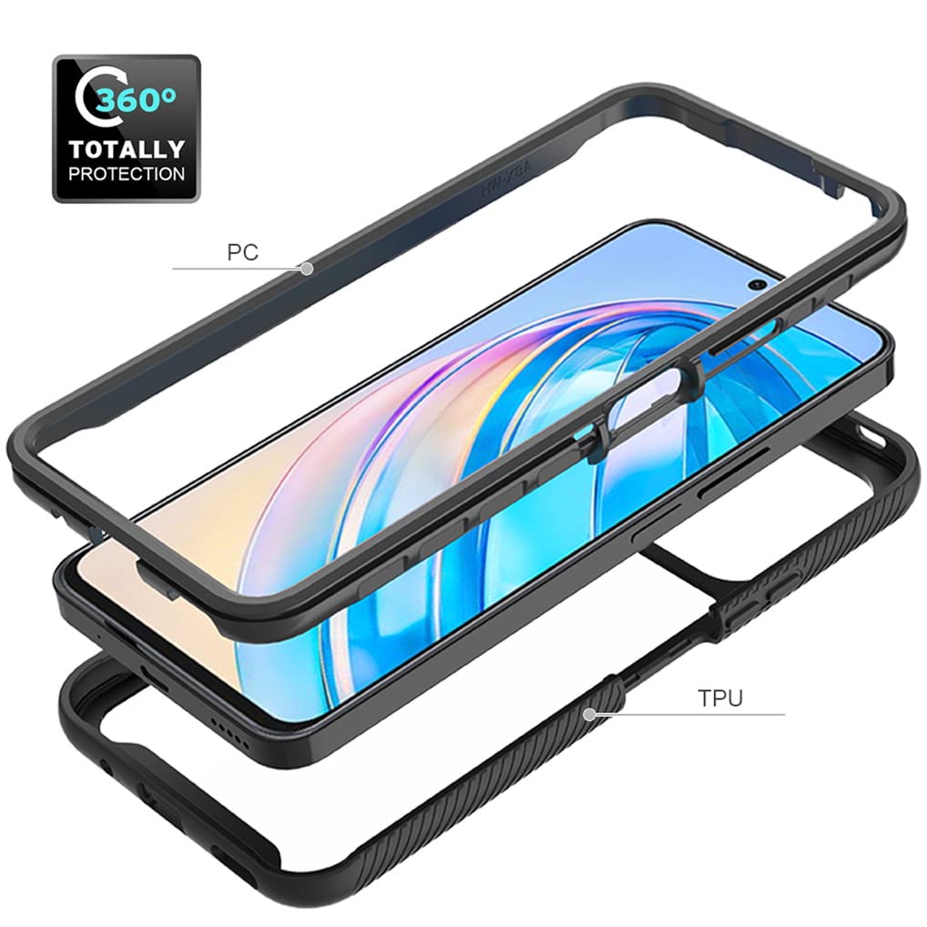 SEAHAI Trasparente Cover per Honor 70 Lite 5G / Honor X6 / Honor X8 5G, [Protezione Schermo Integrata] Rugged Custodia Full Body Antiurto Rigida PC + TPU Sottile Bumper Silicone Case