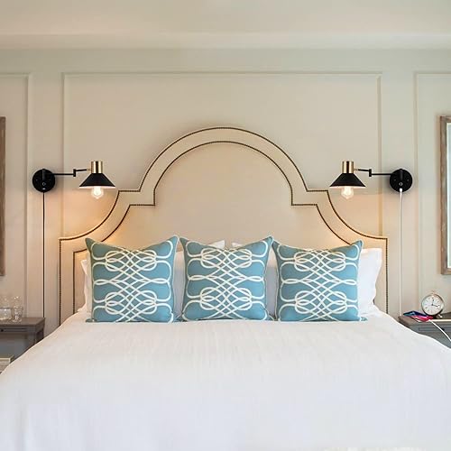 Miniatura 5 de Lámpara de pared con brazo oscilante, apliques de pared con enchufe ajustable, luz de lectura industrial vintage, luz de montaje en pared con