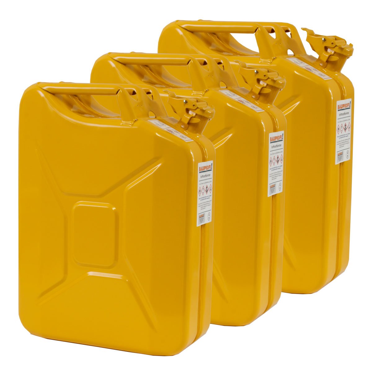 3x 20 Liter Benzinkanister Metall GGVS mit Sicherungsstift gelb Blech 3er Set