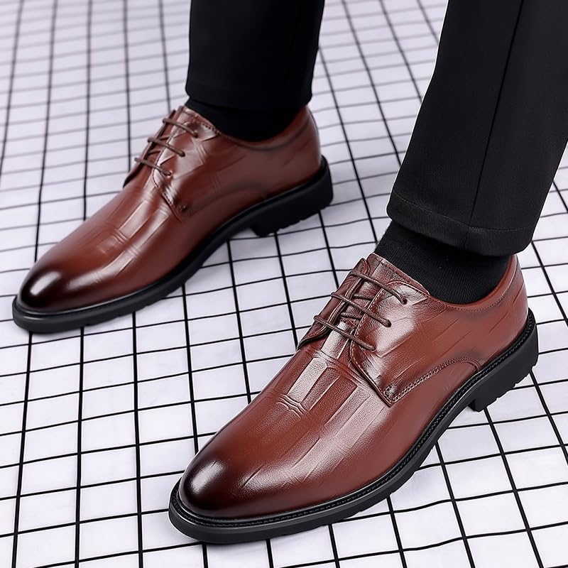 Mens Formal Shoes Leather Comfort Orthopedic Anti-Slip Non Slip Rubber Sole Block Heel Low Top Office Cap Toe Design Lace Up2