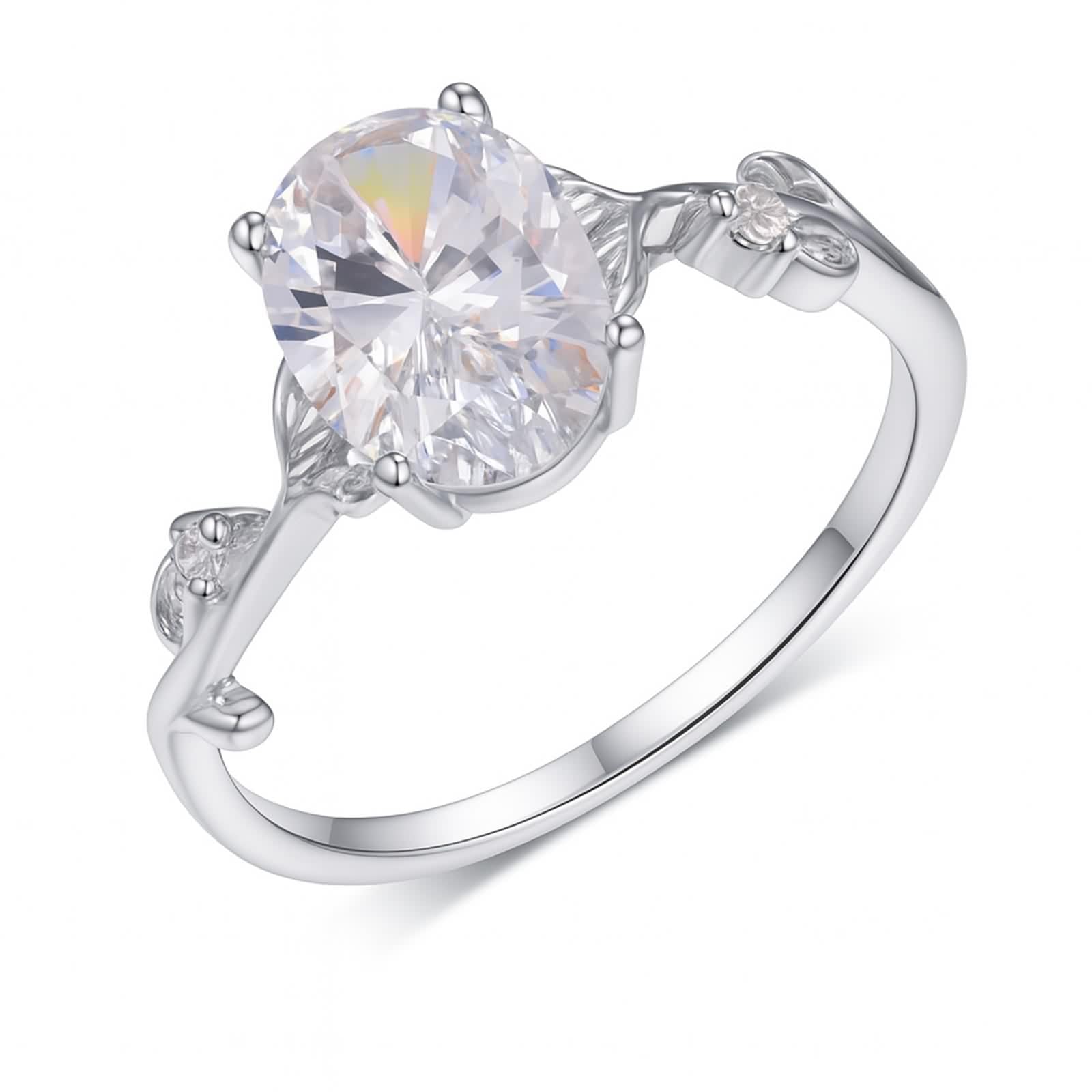 Anello in oro bianco con moissanite, anello di promessa da donna, ovale in oro bianco 9 carati, anello di fidanzamento o matrimonio