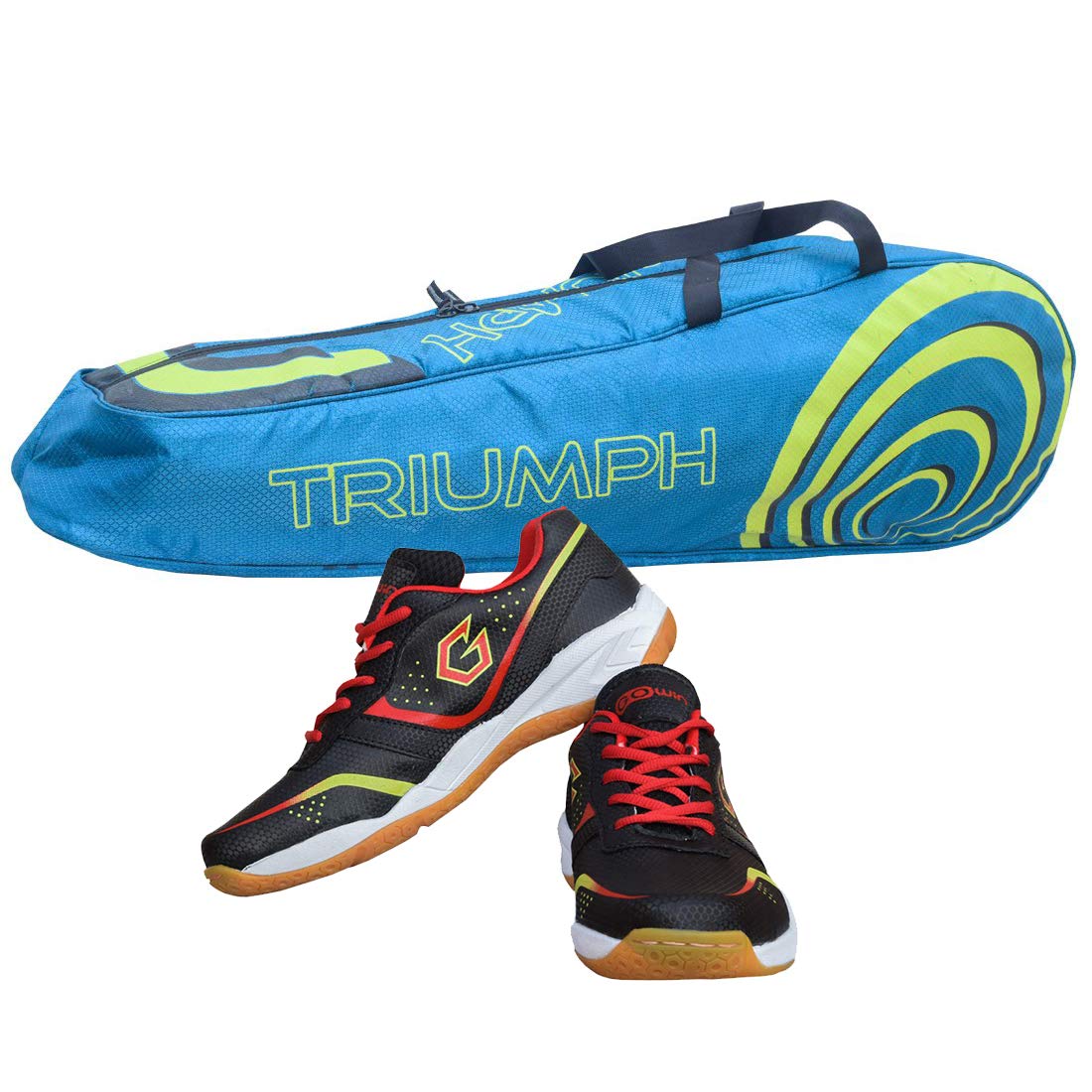 Gowin Badminton Shoe Smash Black Size-12 Kids with Triumph Badminton Bag 304 Sky/Lime-picture-22
