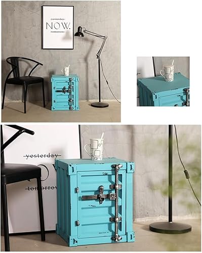 Miniatura 7 de Mesa auxiliar industrial de viento nórdico, multifuncional, de hierro forjado, mesita de noche, dormitorio, sala de estar, armario de almacenamiento