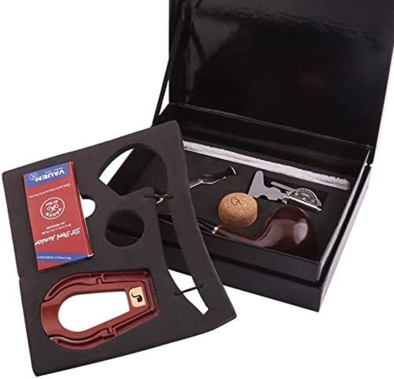 Juego de pipa de madera de sándalo tallada a mano para fumar filtros de madera y accesorios para fumadores con caja de regalo, B