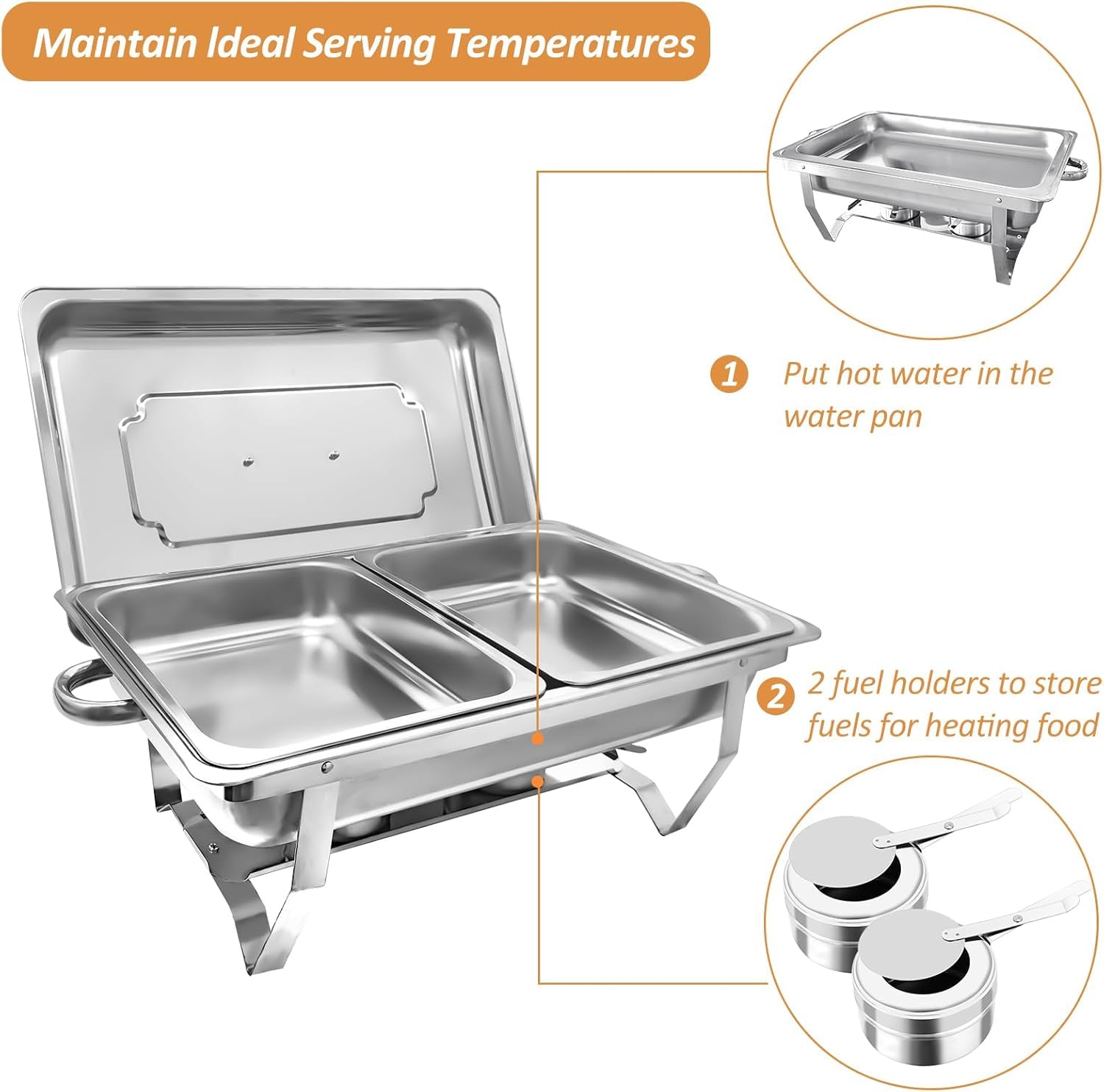 2/4/6 PCAcciaio Inossidabile Chafing Dish Buffet Set, 9L Acciaio Inox Rettangolari Catering Server, Anti Scaldabagno Buffet Scaldabagno Scaldabagni, per Party, Feste, Matrimoni, Banchett, Argento