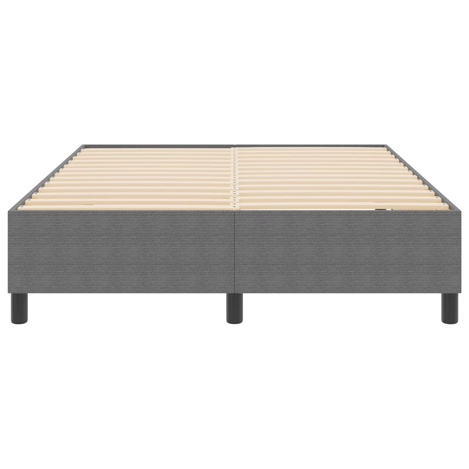 Estructura de cama de 140 x 200 cm de color gris claro de pana con somier de listones y postes, diseño moderno para un fácil montaje