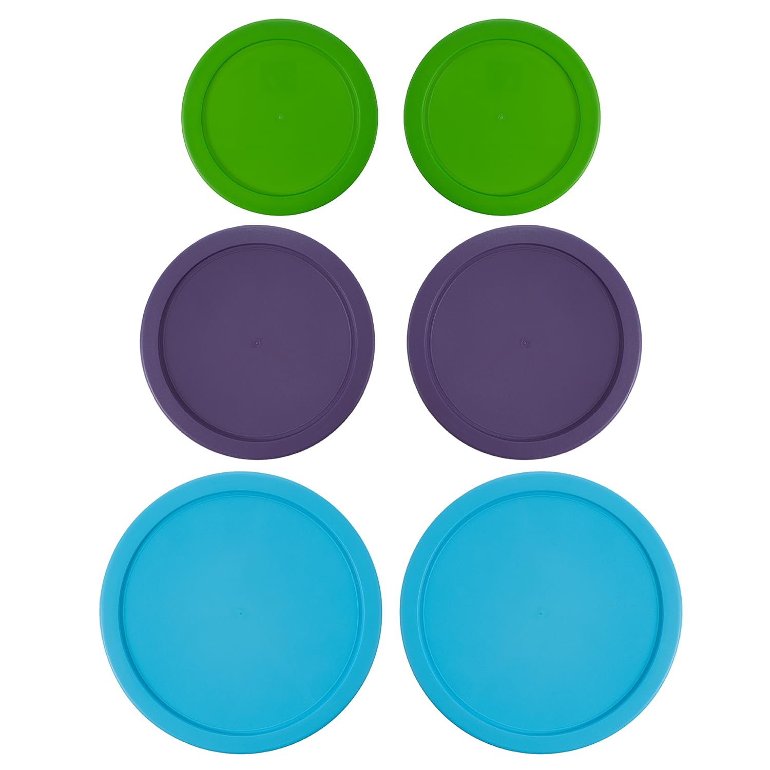 Replacement Lids for Pyrex Containers Round Glass Food Plastic (2) 2-Cup Green (2) 4-Cup Purple (2) 7-Cup Light Blue