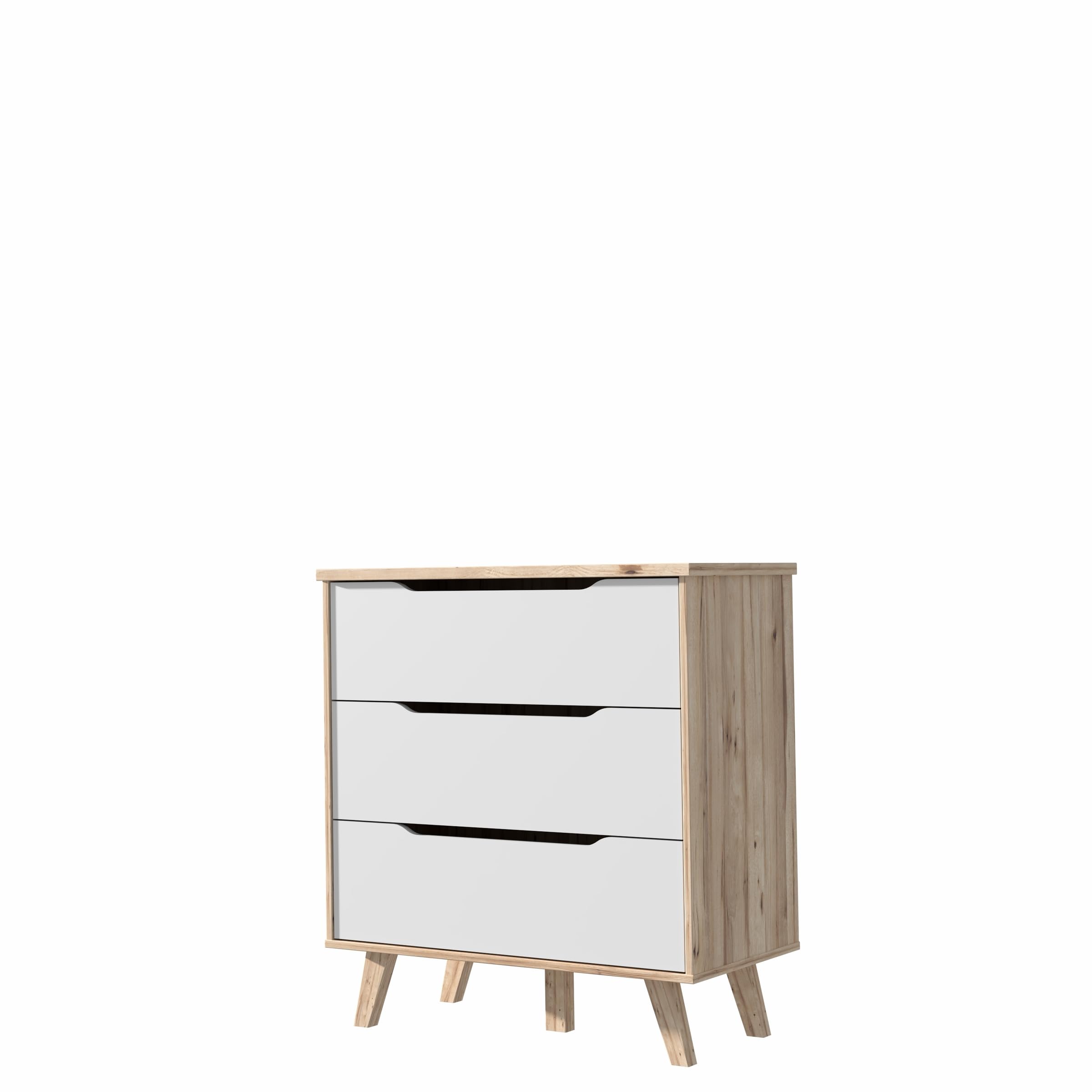 möbelando Schubkastenkommode >VANKKA< 3 Schubladen, in Planked Eiche Dekor,weiß - 80x86,3x42cm (BxHxT)