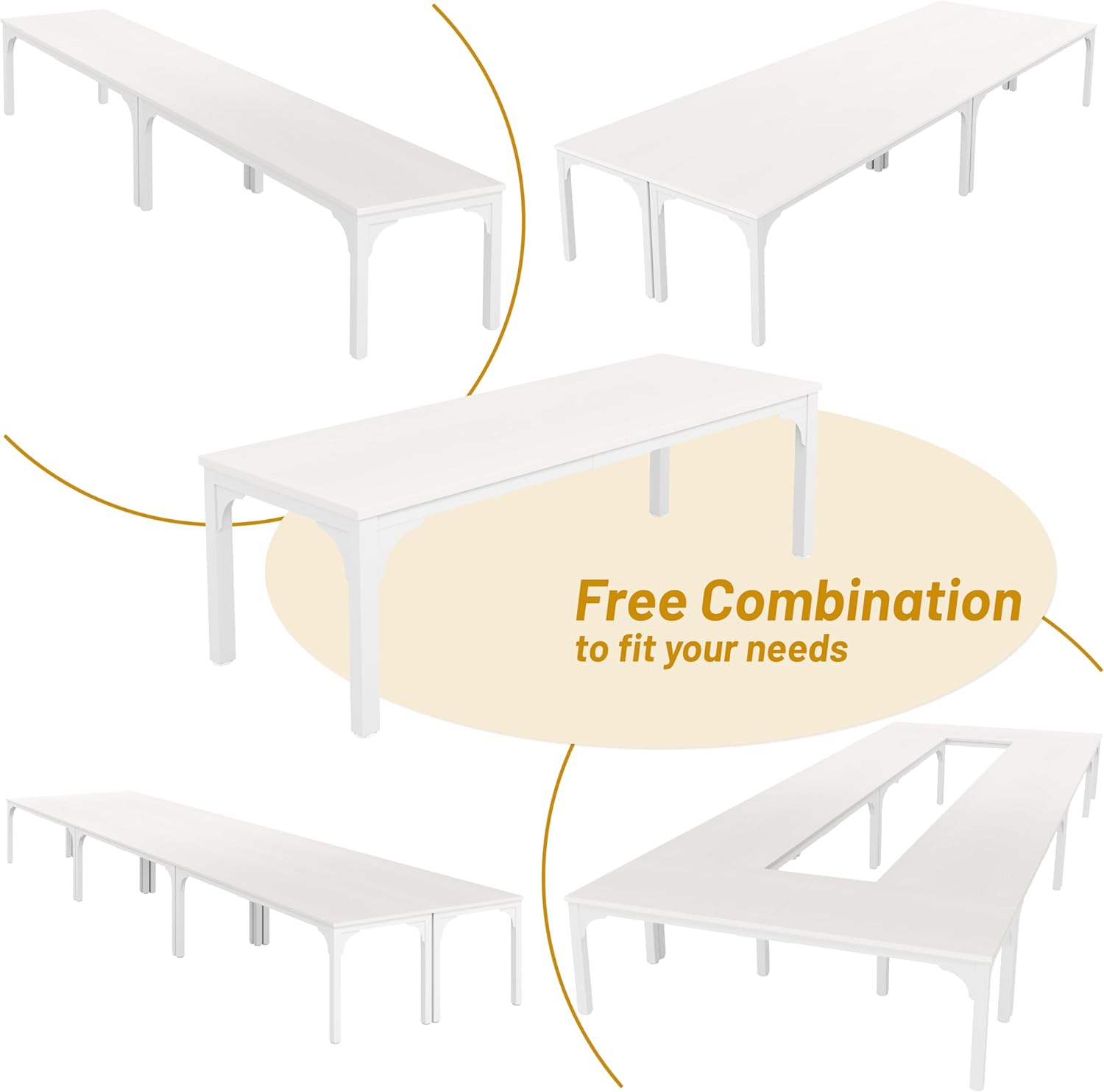 13ft White Engineered Wood Rectangle Conference Table for 12-16 People