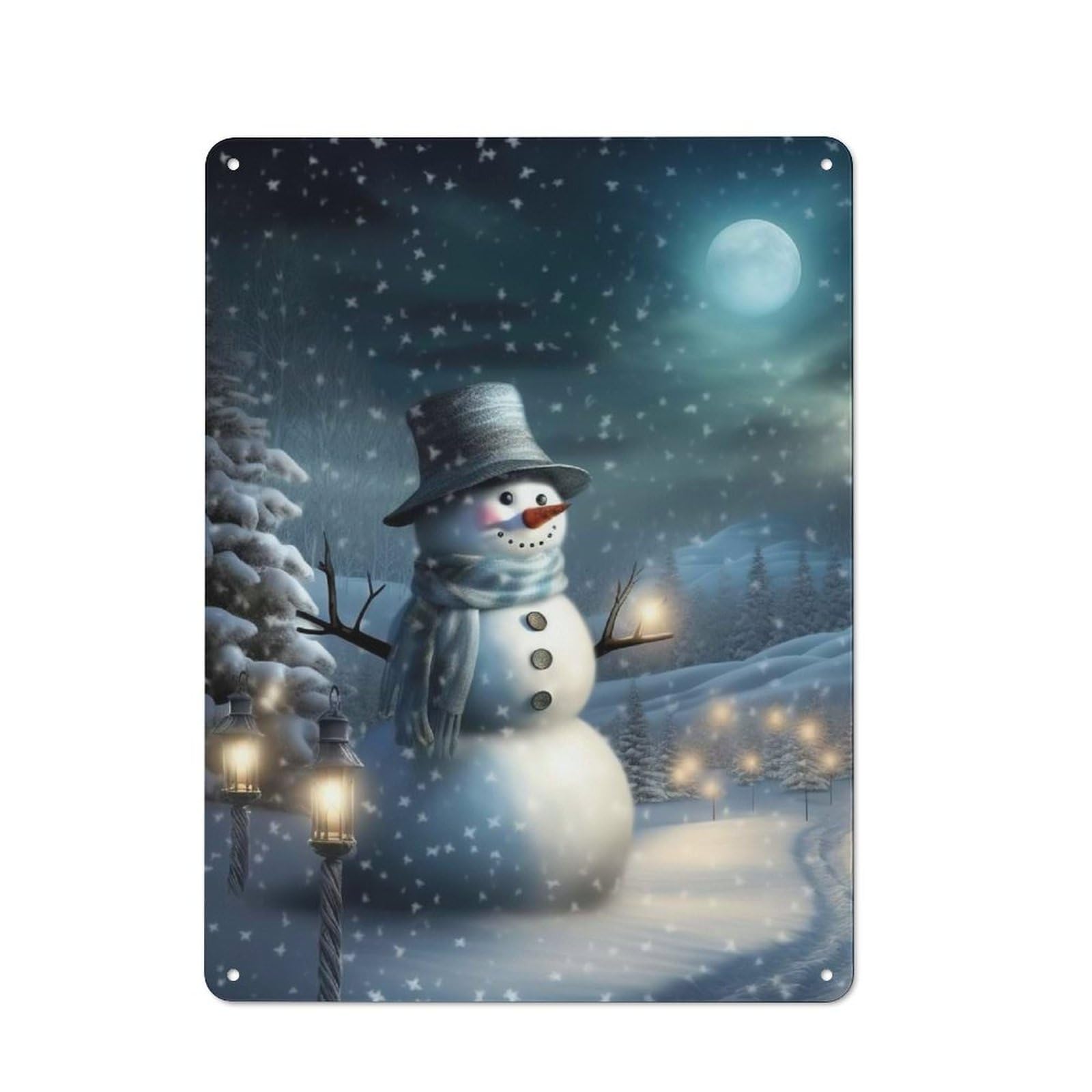 Junmoney Snowman Winter Christmas Vintage Tin Wall Plaque 40X30cm For Hallway Wall, For Kitchen, Dining Room And Home Bar Wall Decor