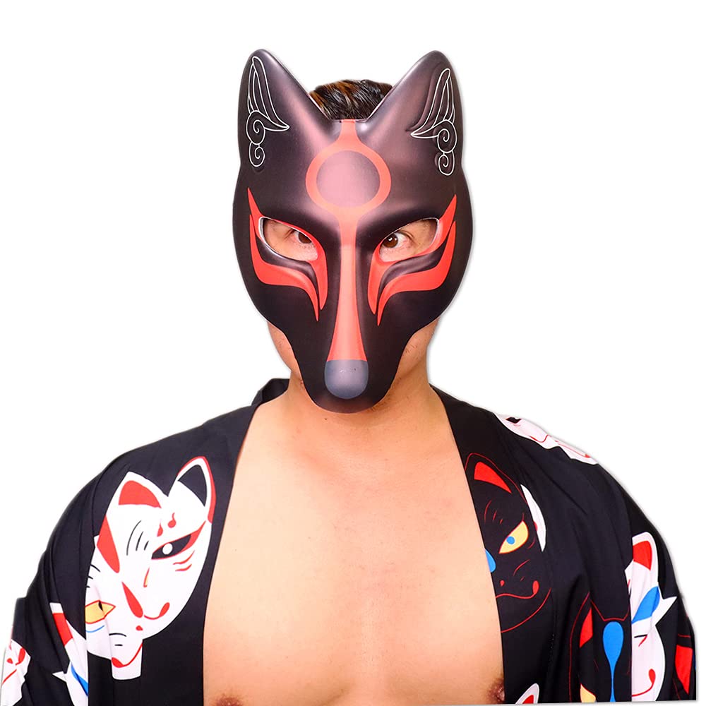 Amazon.co.jp: 大きい お面 きつね 狐 天狐 仮面 仮装 半顔 半面