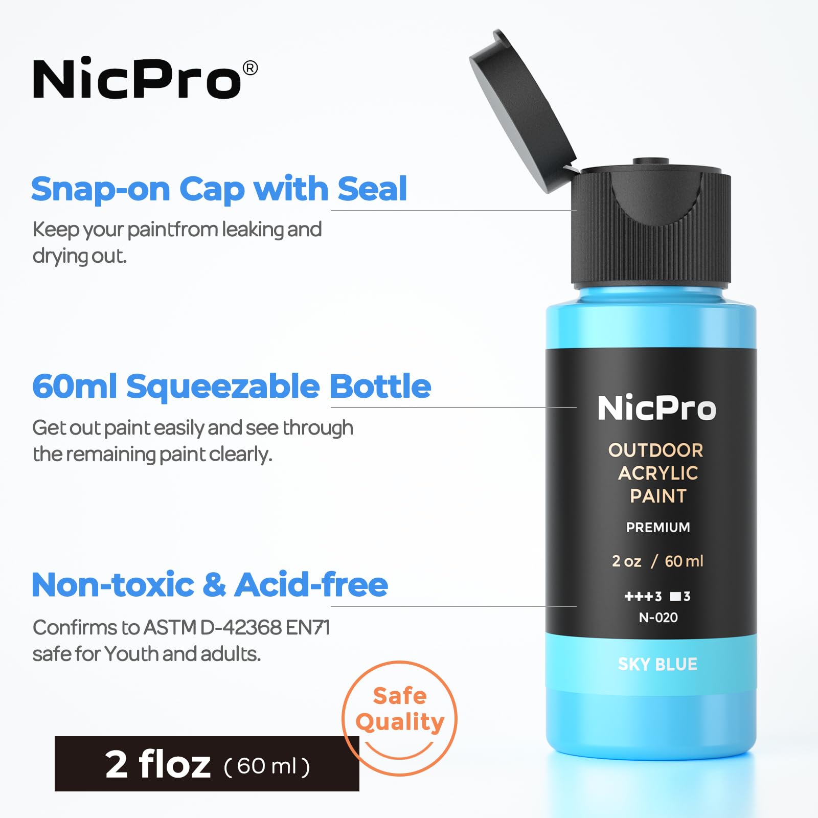 Nicpro Pintura acrílica, juego de 32 colores (2 onzas) Pintura artesanal con 3 pinceles, esponja y cuchillo de paleta, pigmentos ricos pintura de patio para rocas multisuperficie, madera, tela, cuero,