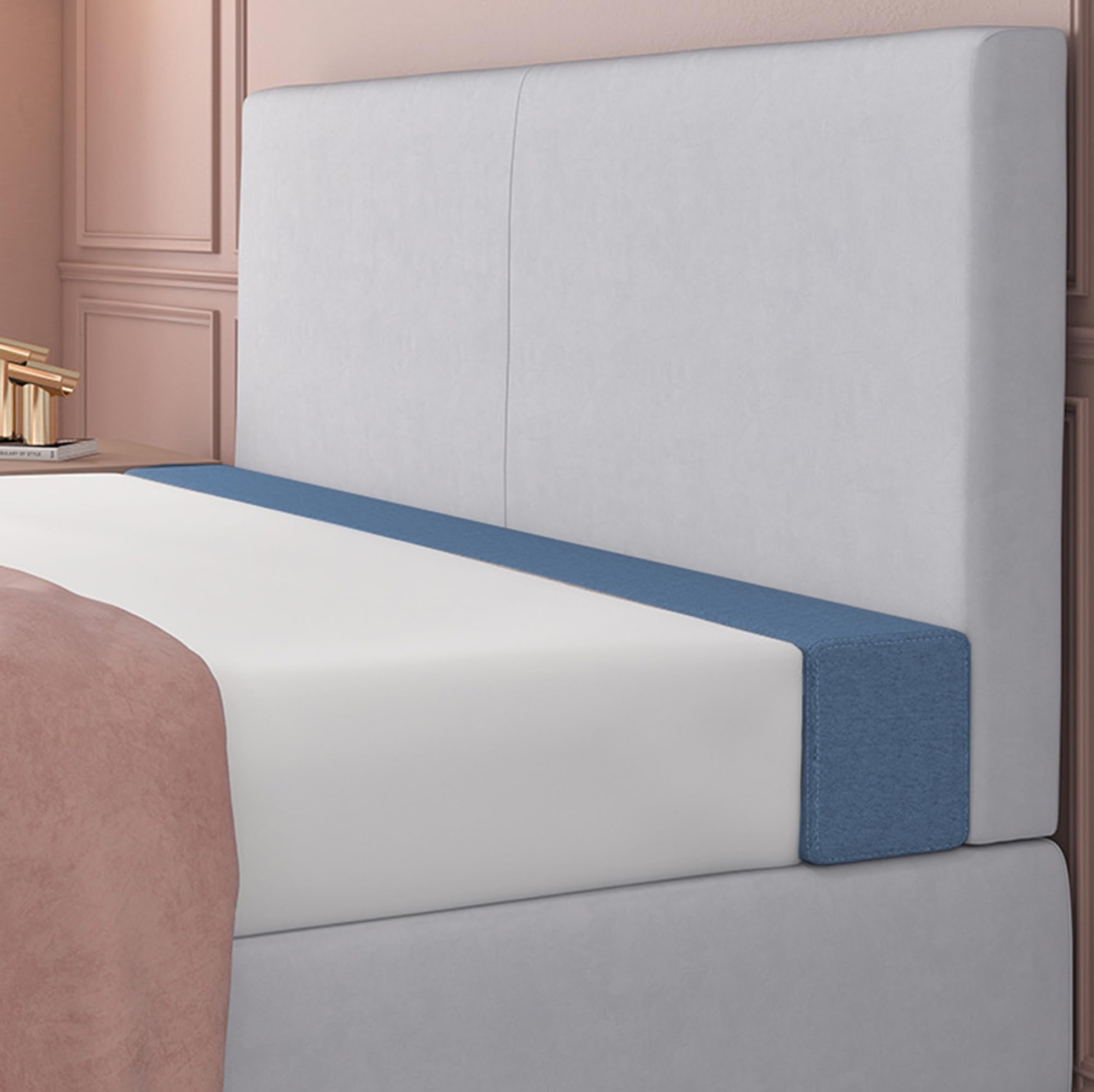 SEDOXX Custom Size Headboard Pillow Gap Filler for Single/Double/Super King Bed Bed Connector Mattress Bridge Extender Foam Support Sofa Armrest Cushion Removable,120x5x15cm,Blue