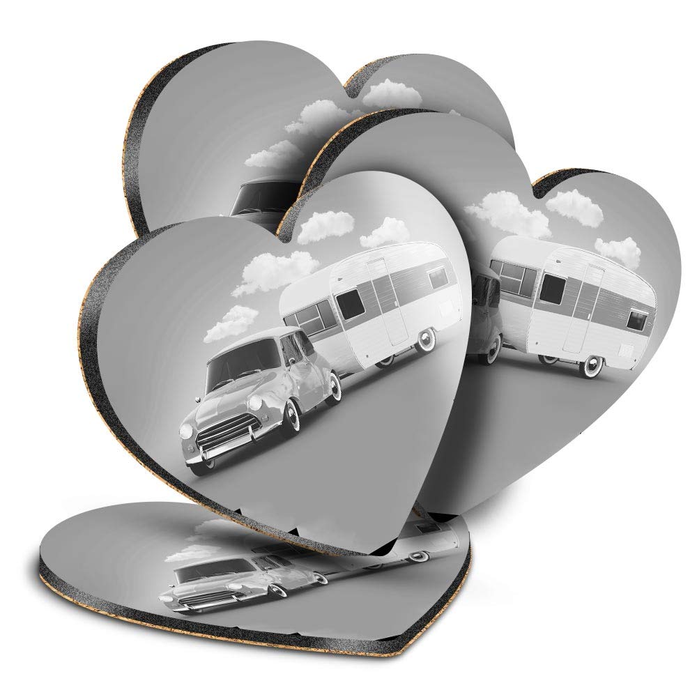 Destination Vinyl ltd Great Coasters (Set of 4) Heart - BW - Caravan Motorhome Car Drink Glossy Coasters/Tabletop Protection for Any Table Type #39720