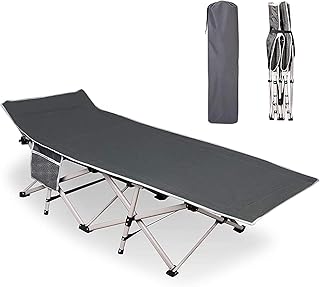 TOTEBOX Folding Outdoor Camping Bed, Portable Single Foldable Camp Bed for Adults, 26 Inch Width Sturdy 25mm Steel Tube Garden Cot Sleeping Cots, with Storage Pocket and Carrying Bag (Grey)