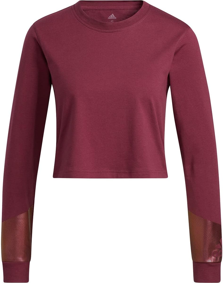 adidas Holiday Graphics Crop Long Sleeve Tee Victory Crimson LG