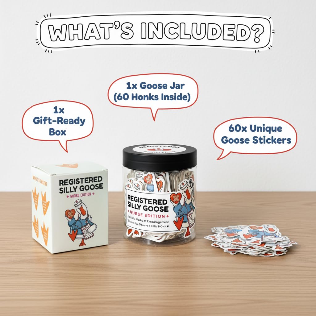 Registered Silly Goose Nurse Jar — 60 Funny Affirmation Cards, Nurses Week Appreciation Gift for Women, Nursing Graduation Gift, RN LPN CNA Encouragement