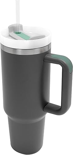 Vaso moderno Quencher Adventure de 30 onzas, vaso aislado al vacío de acero inoxidable, vaso de viaje con tapa y popote (carbón)