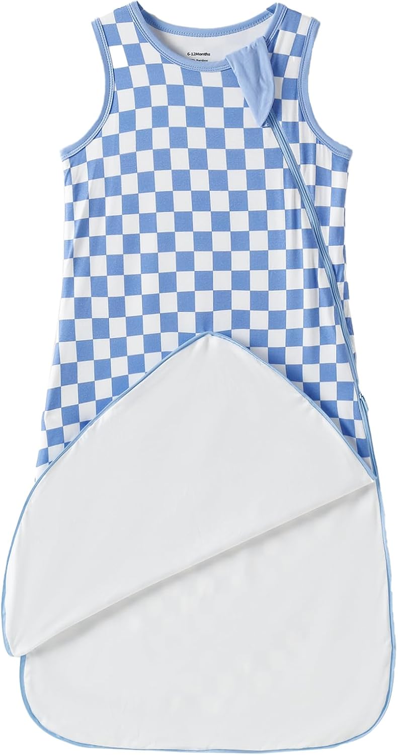 Rayon Made from Bamboo 0.5 Tog Baby Sleep Sack Newborn Sleeping Bag Sack 2-Way Zipper Checkered Infant Wearable Blanket