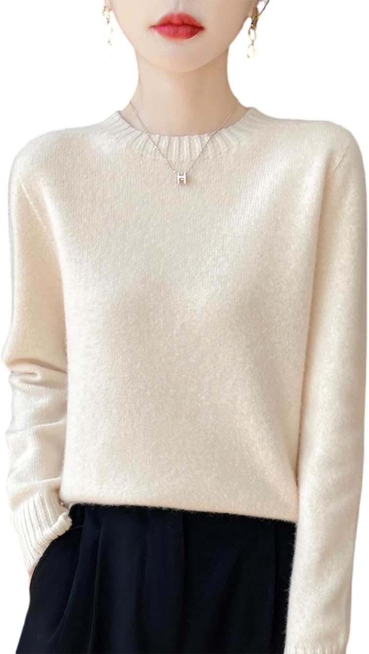 100% Merino Wool Sweaters for Women's Fall Winter Knitted Thick Pullover Long Sleeves Loose Warm Crew Neck(WQ705)