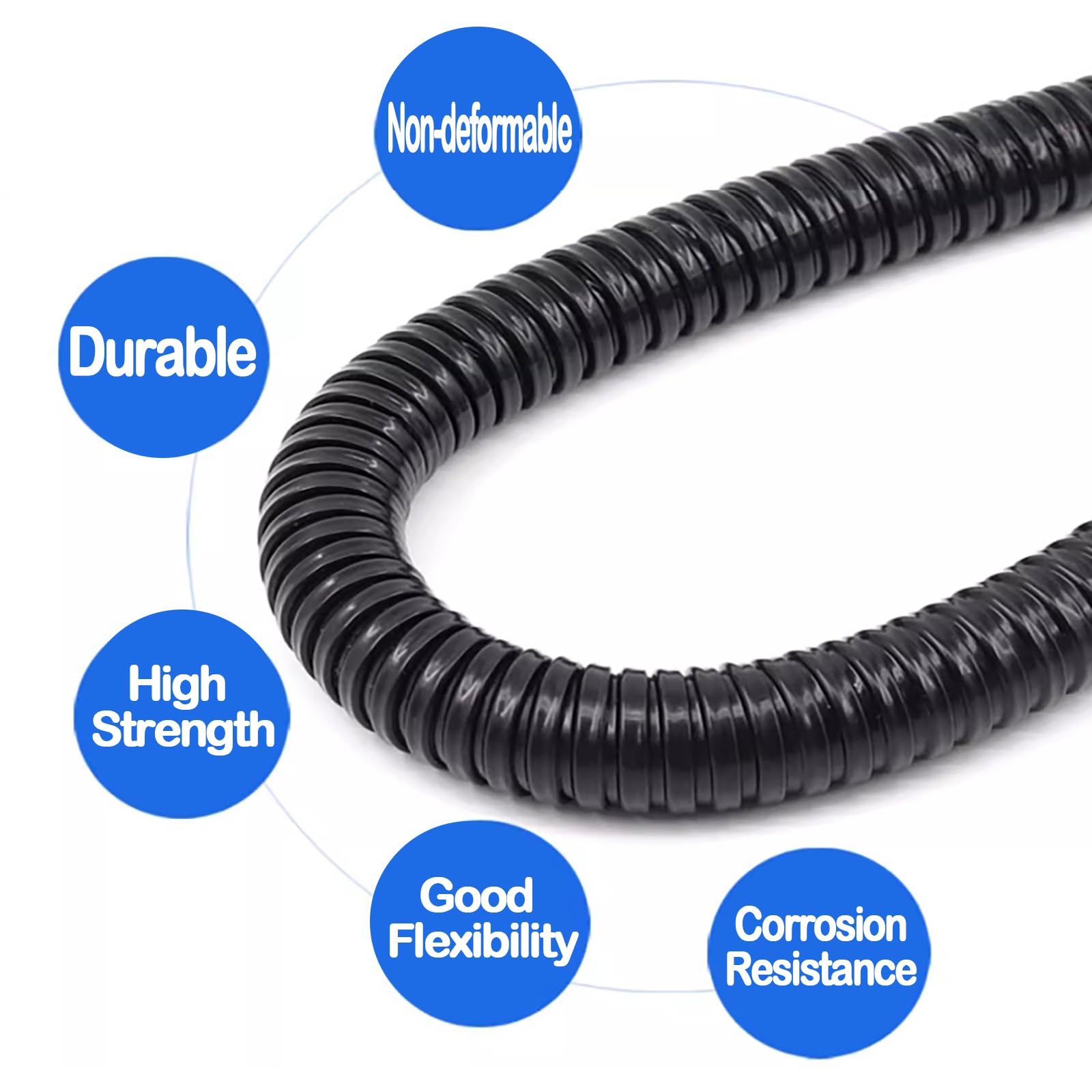 Manguera de metal recubierta de plástico negro, línea de cable de tubería flexible corrugada roscada impermeable, protector de manga, funda de cable (23 * 26mm, 20m)