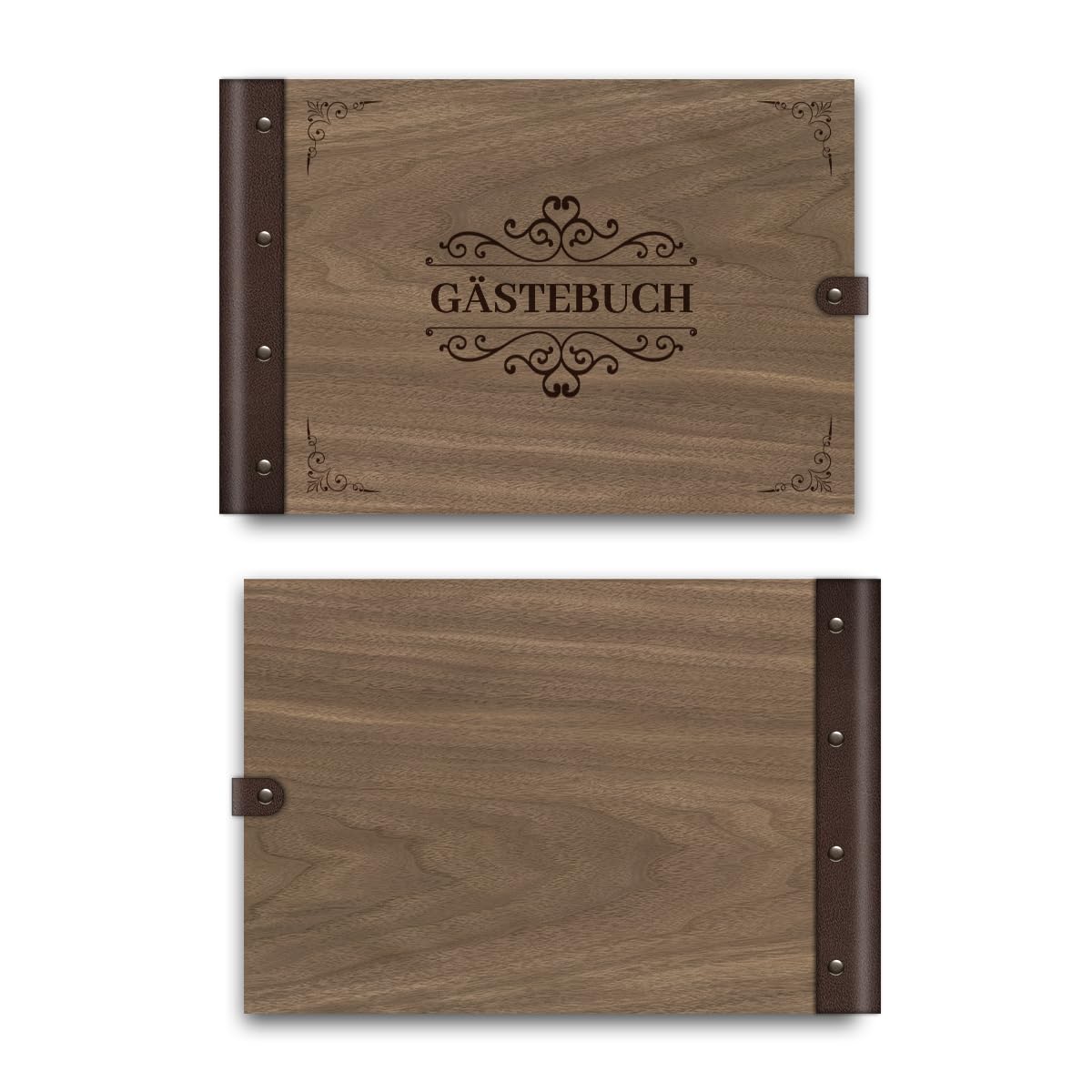 Hochzeit Gästebuch echtes Holz DIN A4 Buch - Viktorianisch - mit 72 Blatt / 144 Seiten Naturpapier Weiß