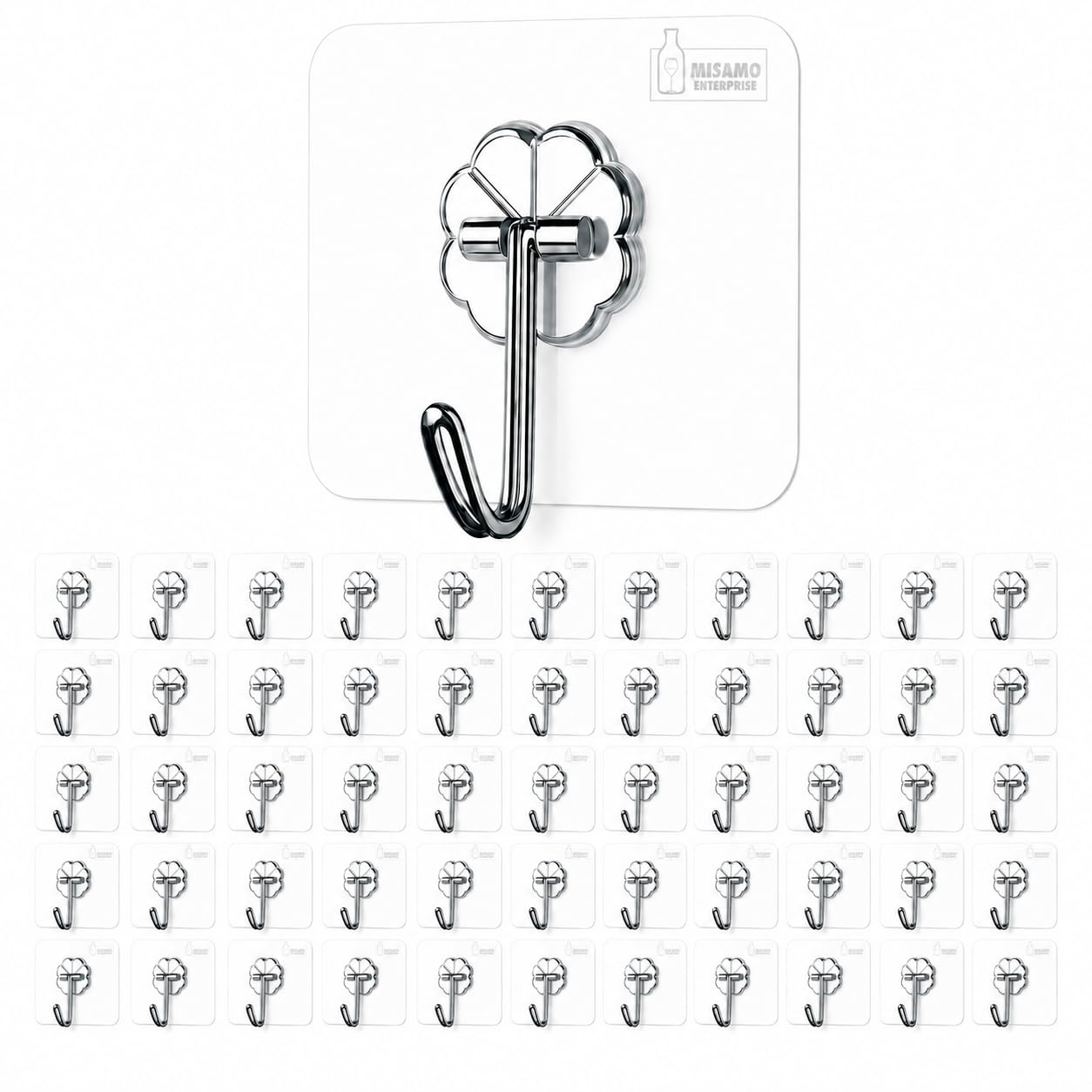 Misamo Enterprise Adhesive Wall Hooks for Hanging Strong,Hanger Hooks,Wall Sticky Hook,Bathroom Hangings, Pack of -Transparent (50)