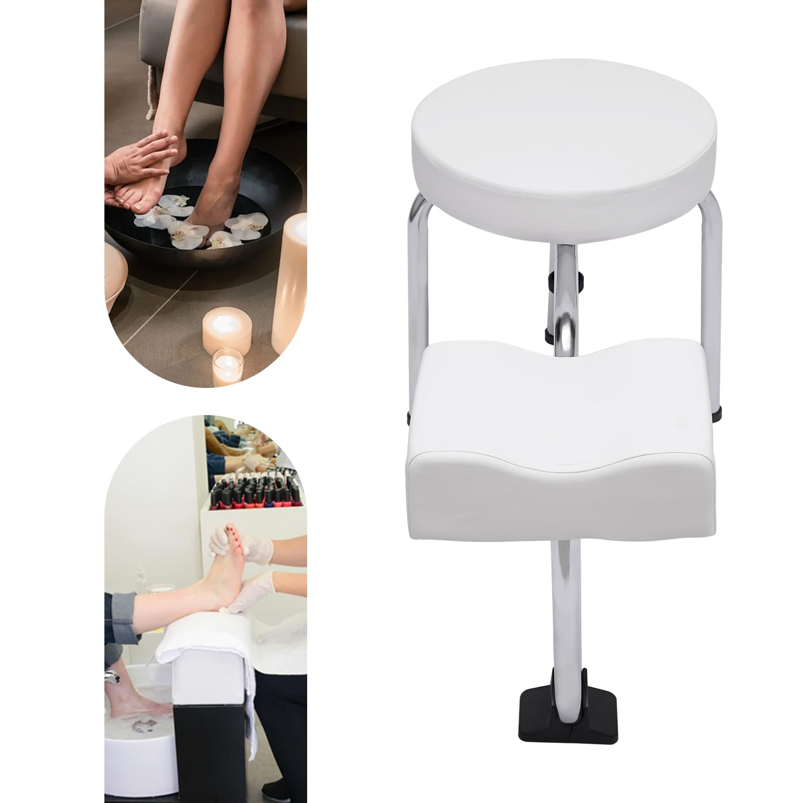 Sgabello per pedicure monopezzo, poggiapiedi regolabile per manicure, per salone di bellezza, per salone di bellezza e spa, colore: bianco