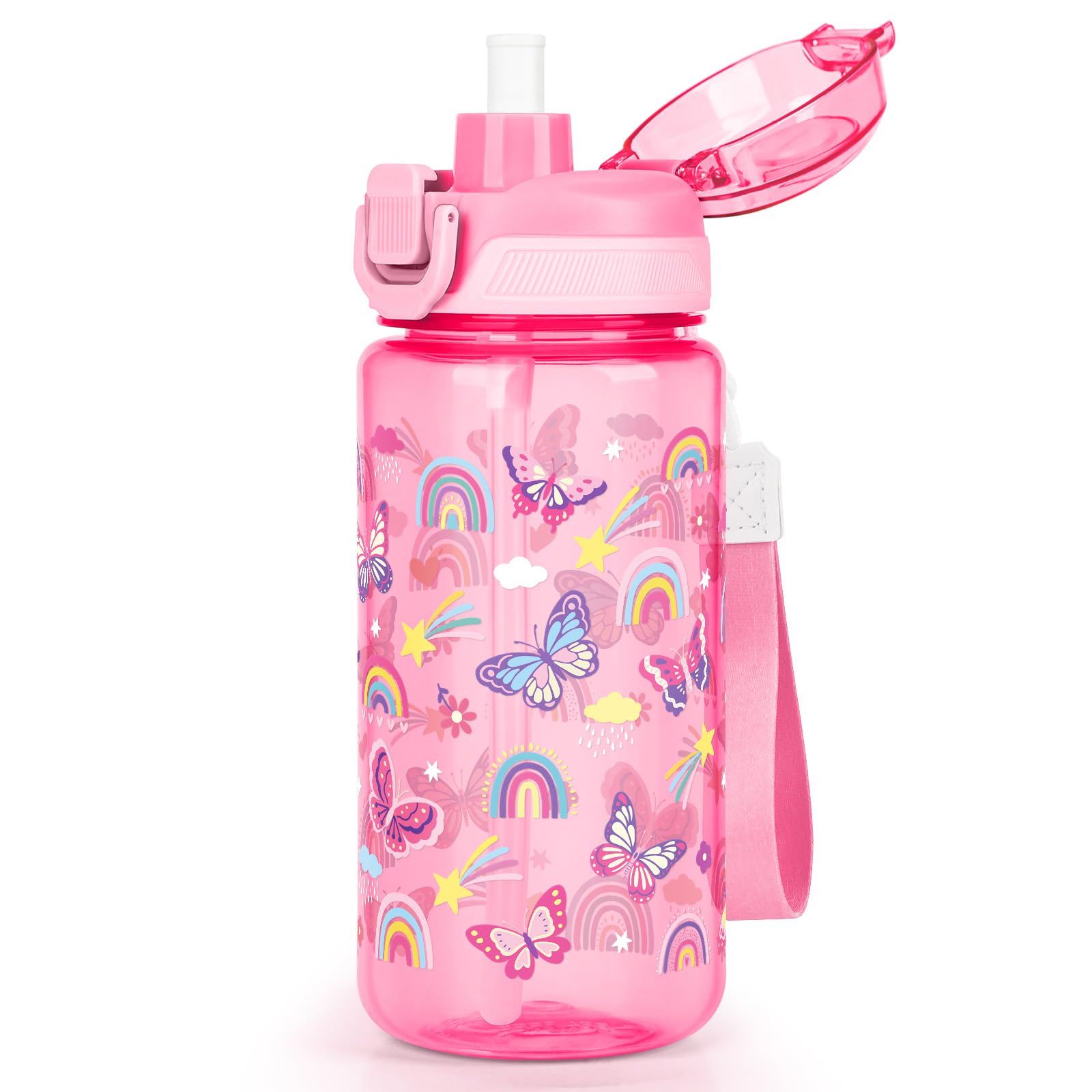 omedecal 600ml Kids Water Bottle with Pop-Up Lid & Lock, Butterfly — image 1