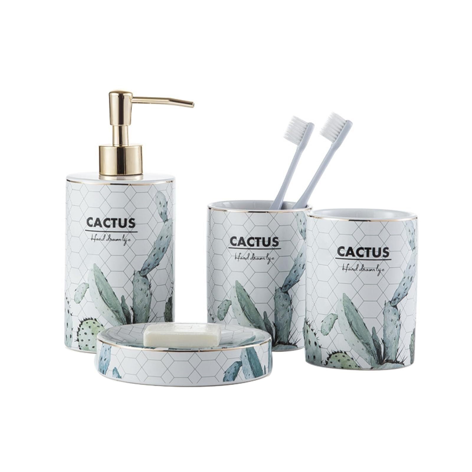 Juego de accesorios de baño, dispensador de jabón de cerámica, 4 piezas, juego de vasos para cepillo de dientes, accesorios de baño con plato para decoración, decoración victoriana Badrum (Wei)