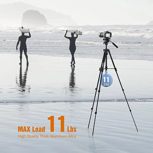 Miniatura 5 de Smvchen Trípode de cámara de 748 pulgadas con clip de teléfono para cabeza fluida 2 placas de liberación rápida 3 pies de metal para cámara DSLR