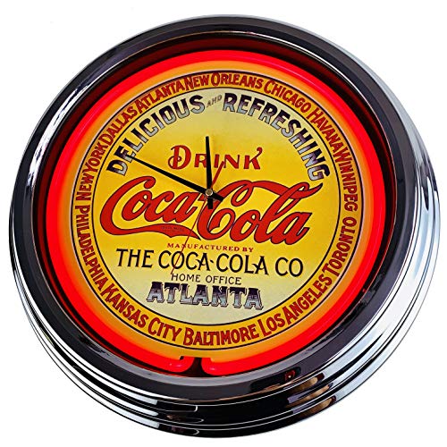 Horloge néon « Coke-Atlanta » horloge murale Deko-Clock Horloge lumineuse style USA 50 Horloge néon rétro pour salle à manger, cuisine, salon, bureau...