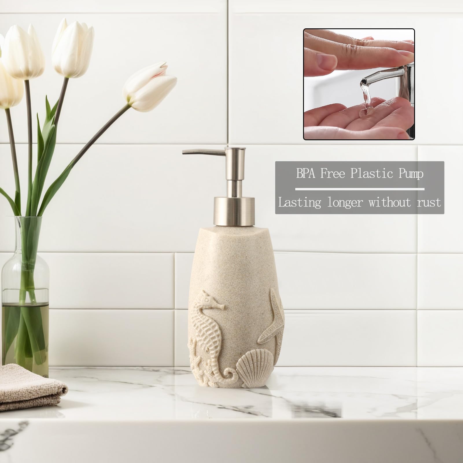 Juego de accesorios de baño, 4 piezas de accesorios de baño con dispensador de jabón, soporte para cepillos de dientes, vaso, jabonera, organizador de encimera de baño, decoración de baño de 4