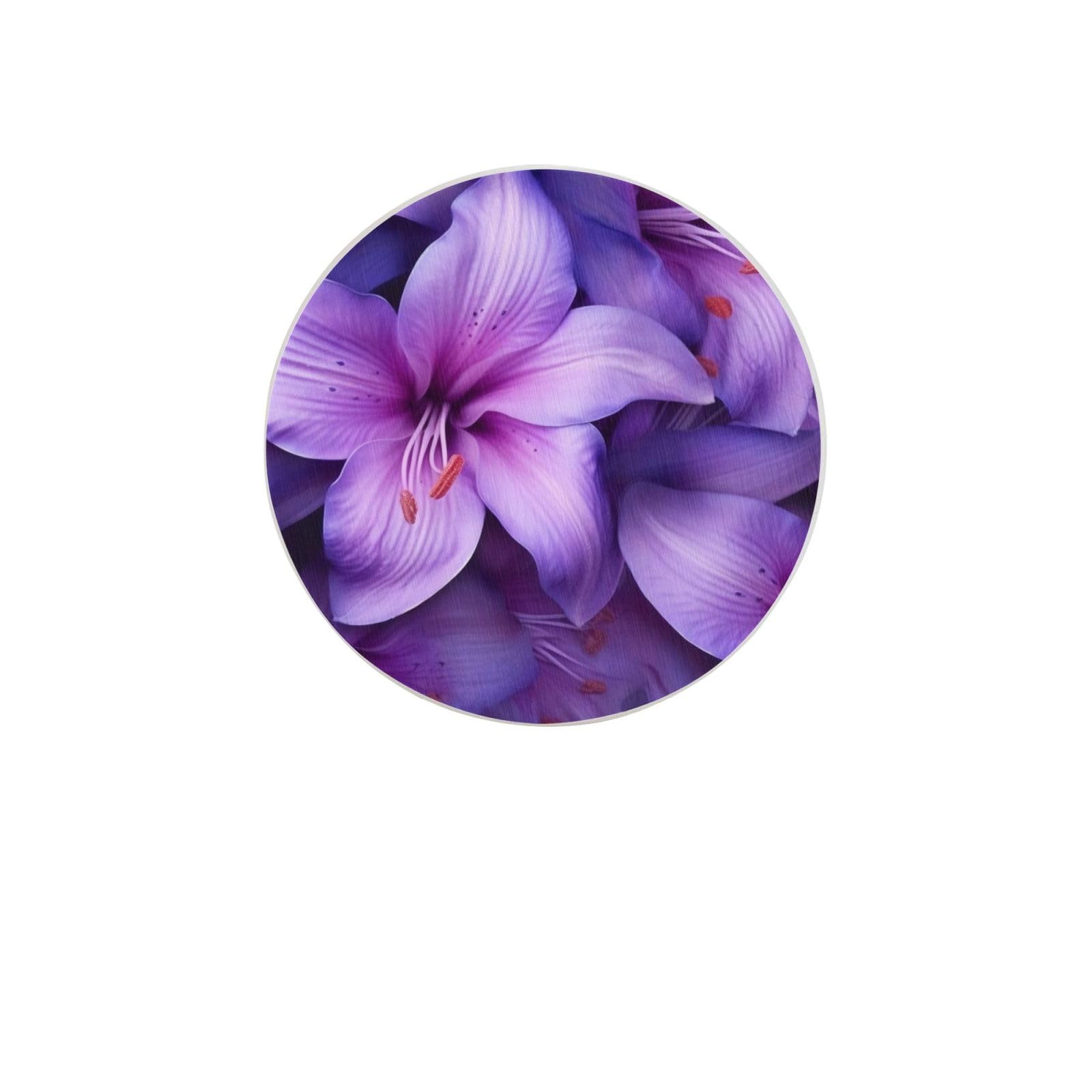 Purple Lily Flowers Absorbent Drink Coasters Diatomaceous Round Coaster 4 Inch Reusable Cup Coasters Set 4pc