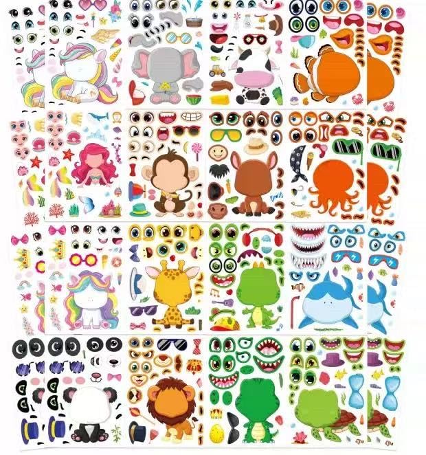 Make a Face Stickers for Kids, 16 Sheets Mix & Match Animal Face Stickers, DIY Party Favors, Unicorn, Dinosaur, Sea & Safari Animals, Birthday Goodie Bag Classroom Activities
