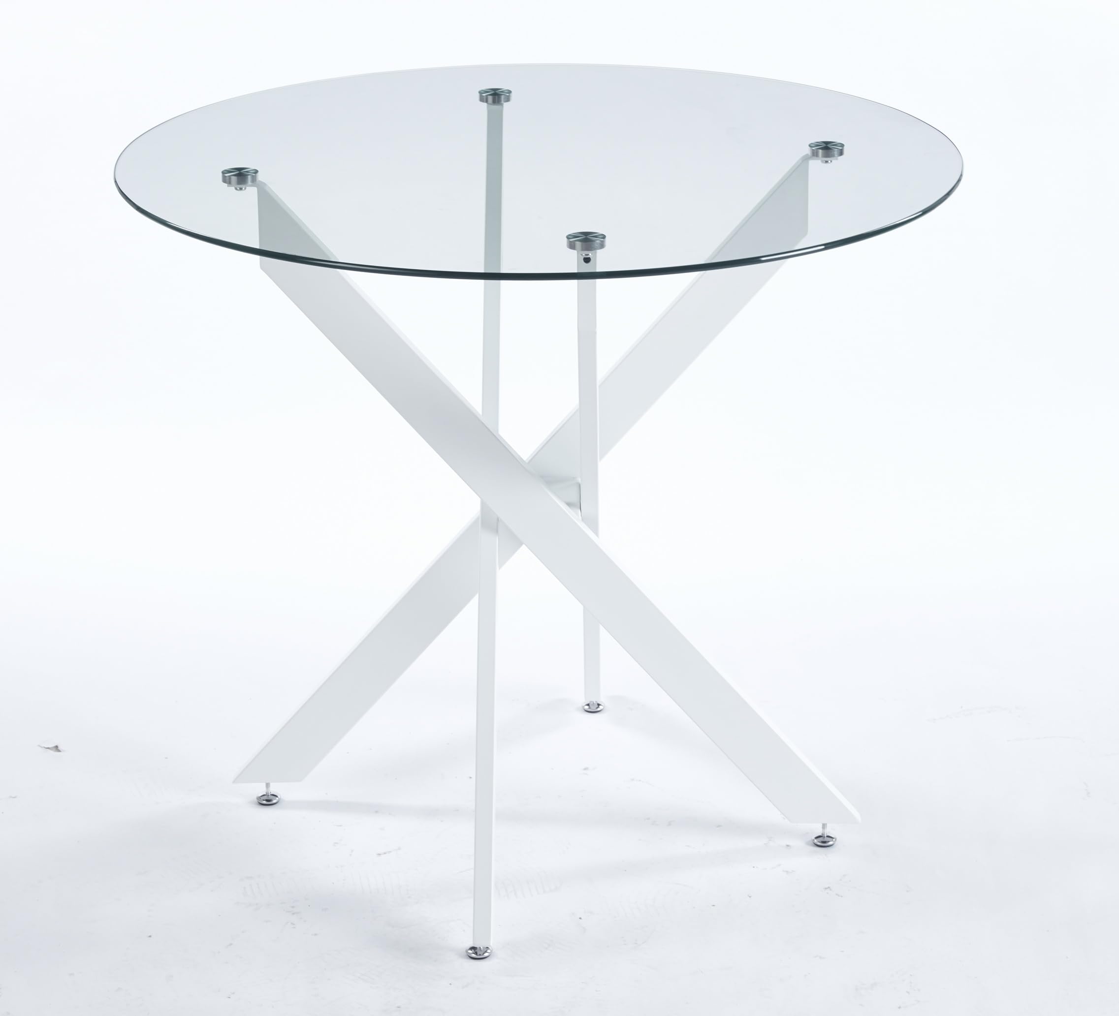 Kitchen Dinner Table Glass Small Round Dining Table, 35.43" Circle Dining Table Dining Room Table with Tempered Glass Top Metal Legs for Small Spaces (White-Round 35.43x29.6)
