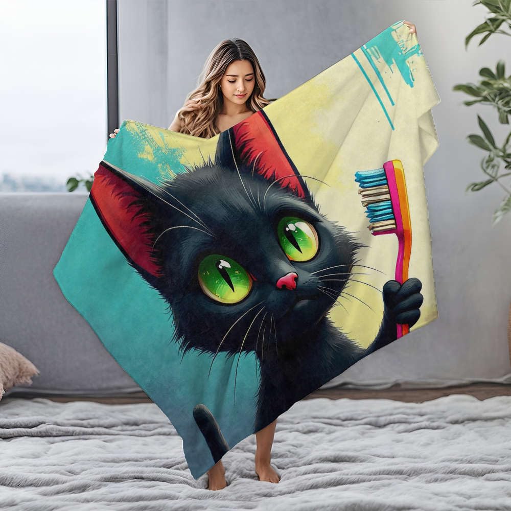 Couverture flanelle douce chat noir lit king size plaid 150x200